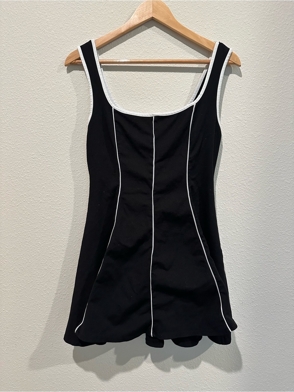 Lulus Black Mini Dress with White Piping - Women's Stylish Scoop Neck Large